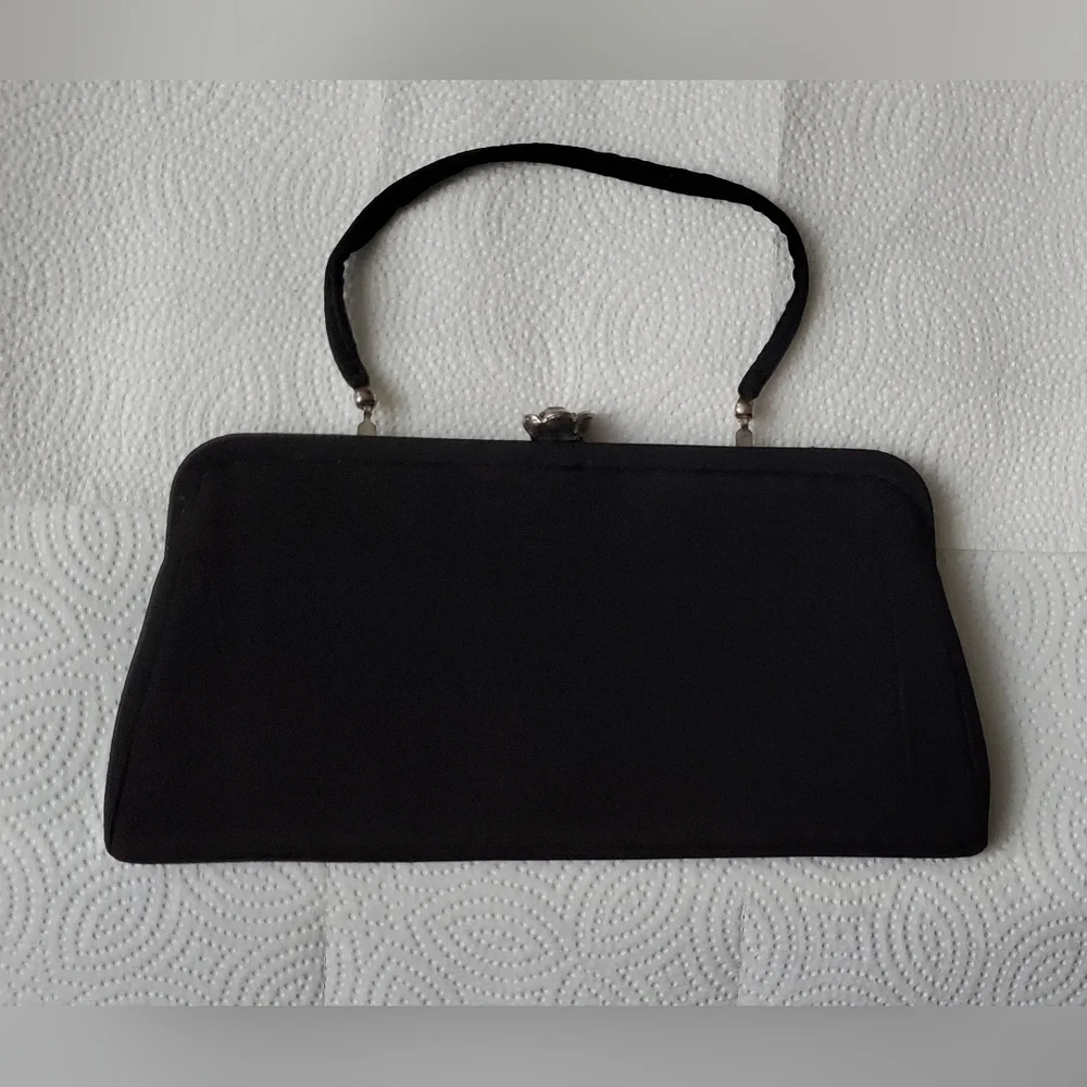 Vintage Black Silky Formal Clutch Purse - Picture 1 of 7